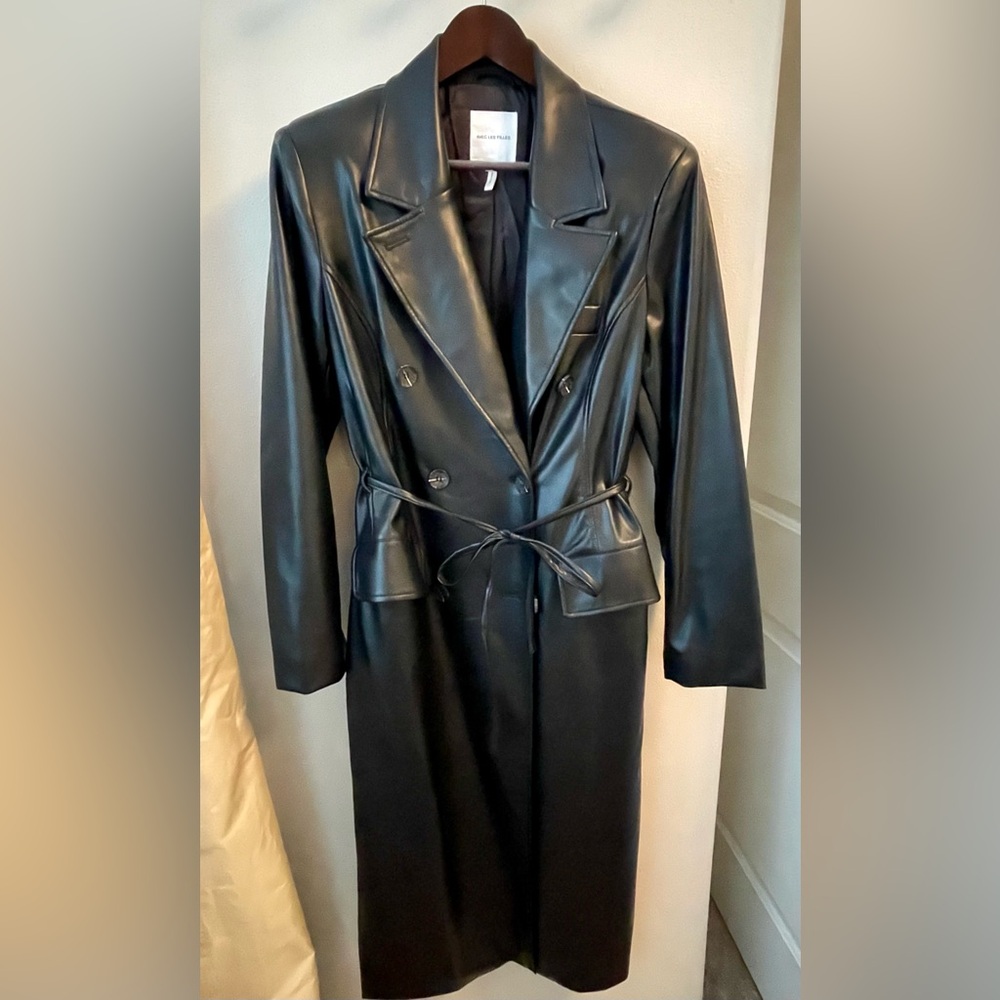 NWOT Long Faux Leather Trench Coat